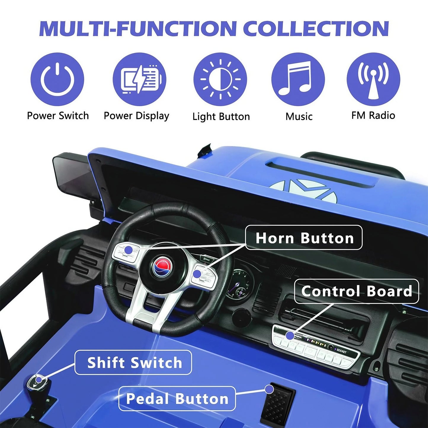 Monster Jeep Truck S609 24V 4x4 Two Seater Electric Kids Ride On Off Road Leather Seat Rubber Wheel Blue