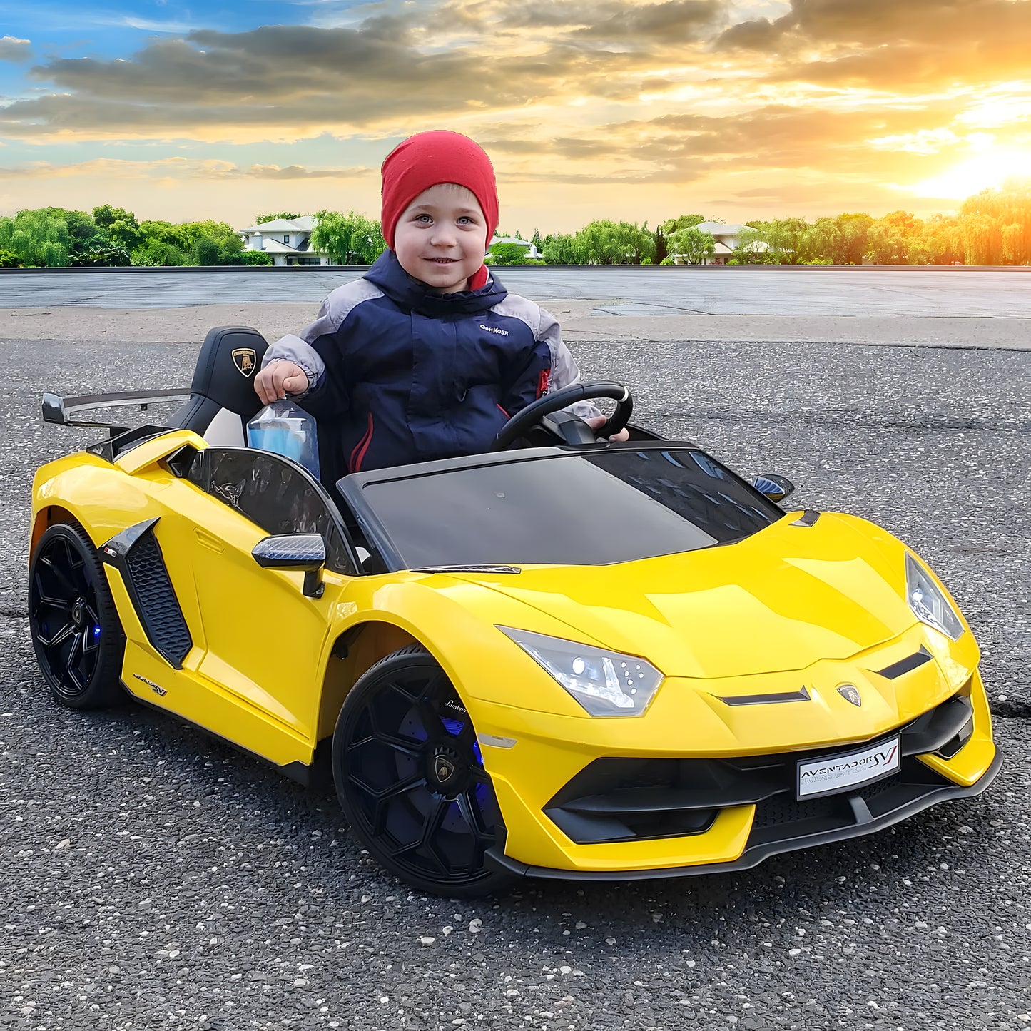 Licensed Lamborghini Aventador SVJ 24V Two Seater Ride on Car Leather Seat Rubber Wheel