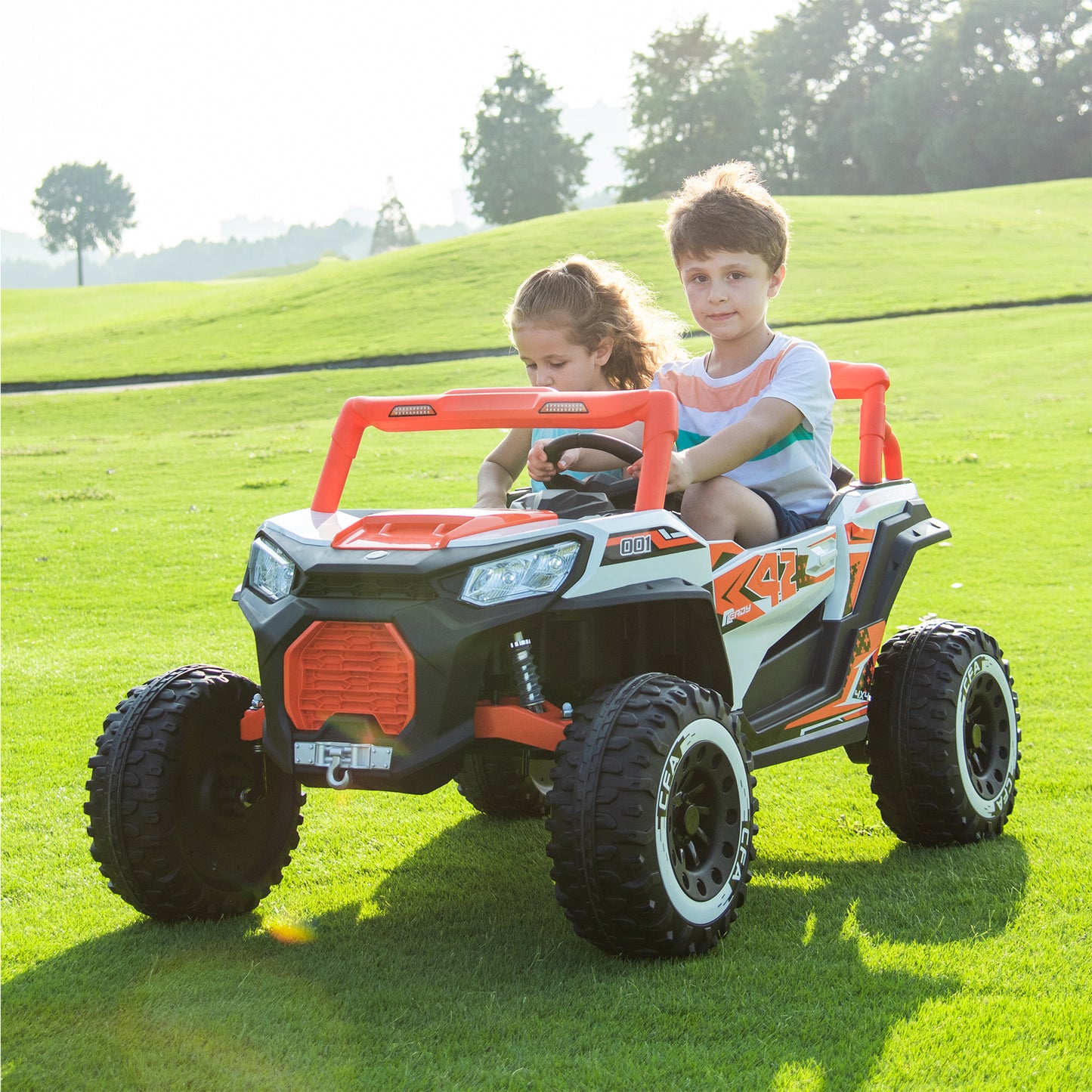 XXL UTV Buggy NEL-913 24V Two Seater 4x4 Kid Ride on Car Leather Seater Rubber Wheel Red