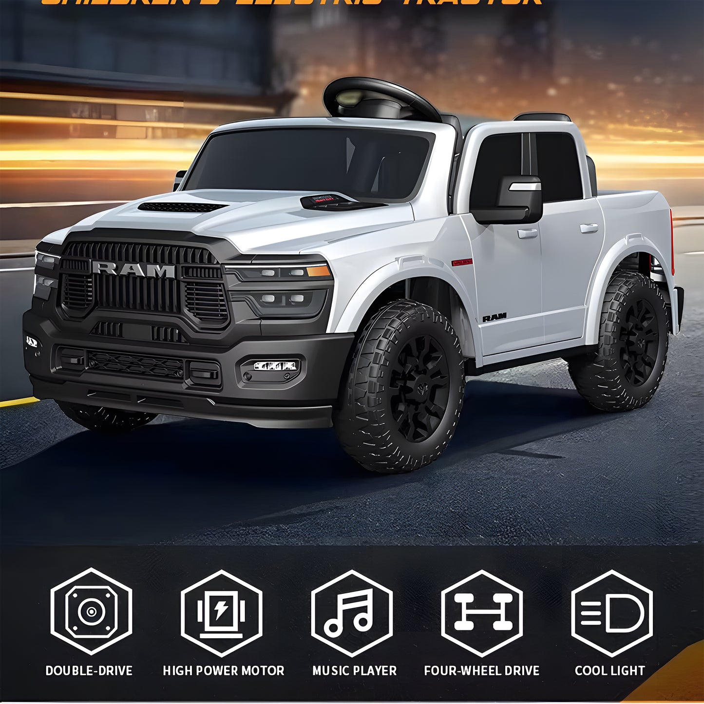 Licensed Dodge Ram 24V Two Seater Kids Ride On Car Leather Seat Rubber Wheel