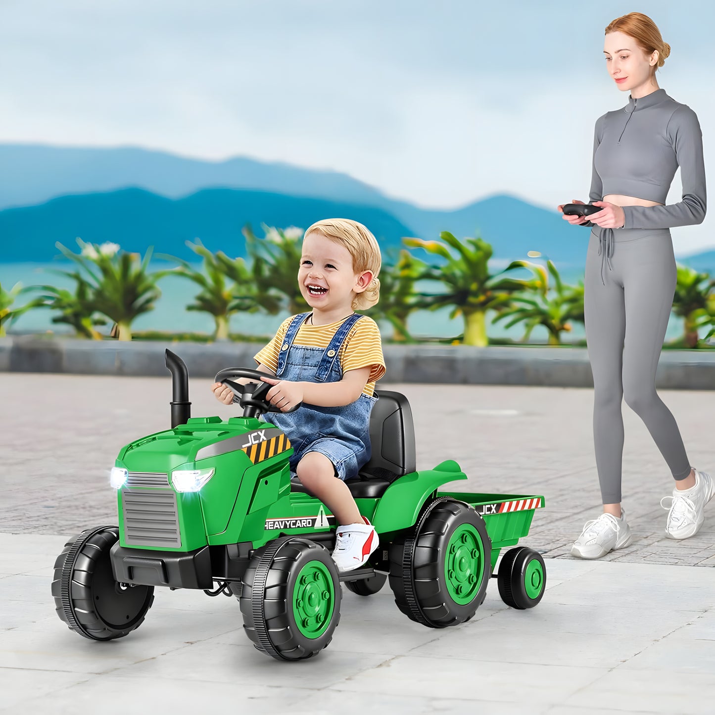 Tractor S617 12V Kids Ride On Car with Detachable Trailer