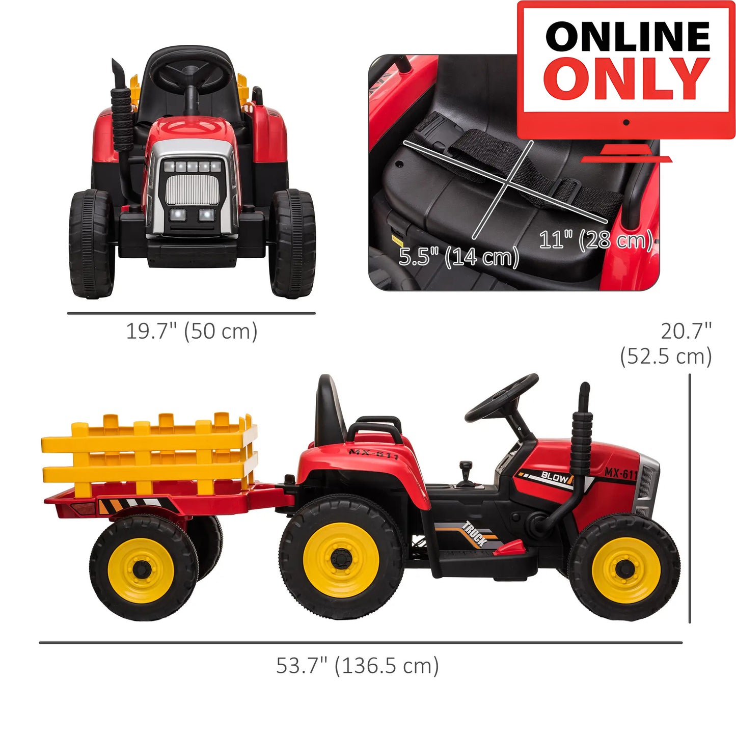 12V ZB281V80 Kids Ride on Tractor with Trailer Age 1-4 (Online Order Only)