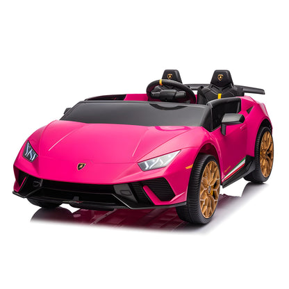 Licensed Lamborghini Huracan S311 24V 4x4 Two Seater Ride on Car Leather Seat Rubber Wheel Pink