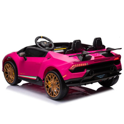 Licensed Lamborghini Huracan S311 24V 4x4 Two Seater Ride on Car Leather Seat Rubber Wheel Pink