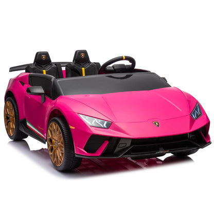 Licensed Lamborghini Huracan S311 24V 4x4 Two Seater Ride on Car Leather Seat Rubber Wheel Pink