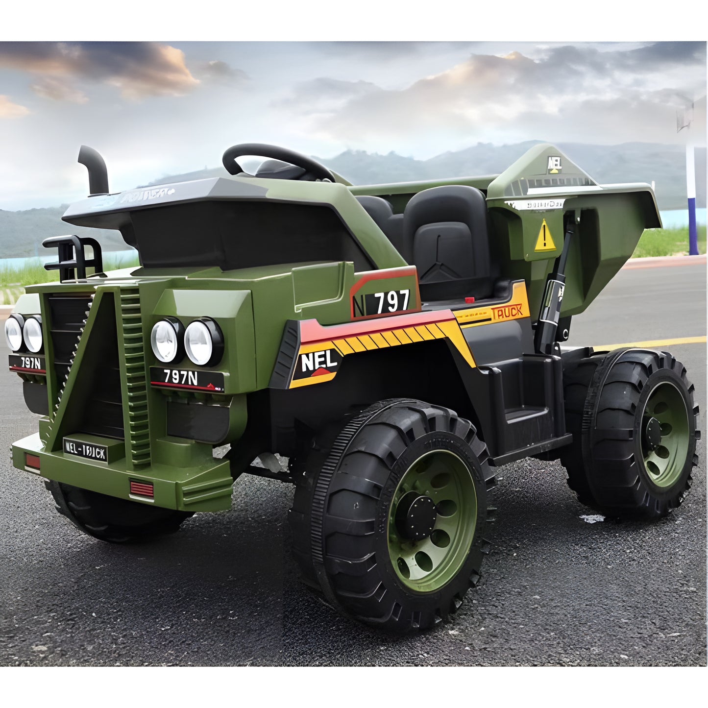 2025 Camoflage Dump Truck A797 12V Two Seater 4×4 Off-Road Ride On Car