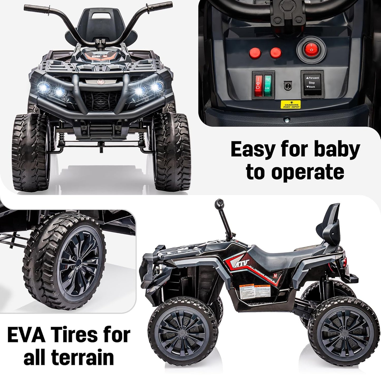 ATV UU01 24V Off-Road Kids Ride On ATV Black