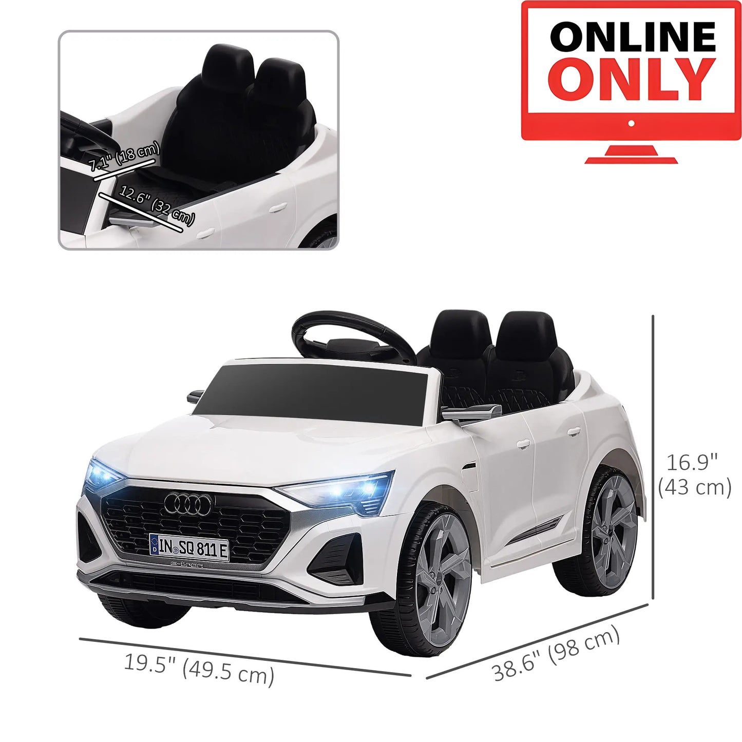12V ZB363V80 Licensed Audi Q8 Etron Sportback Ride on Car Age 1-4 (Online Order Only)