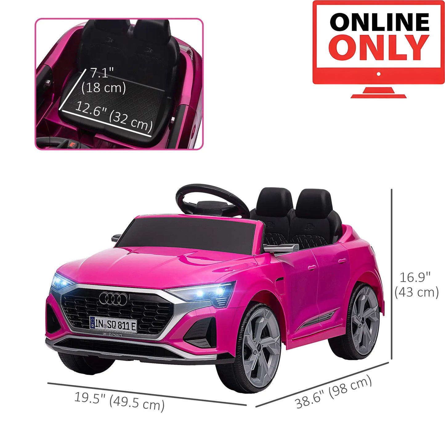 12V ZB363V80 Licensed Audi Q8 Etron Sportback Ride on Car Age 1-4 (Online Order Only)