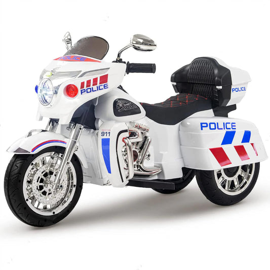 2025 NEL R1800 12V 3 Wheel Electric Kids Ride On  Police Motorcycle White