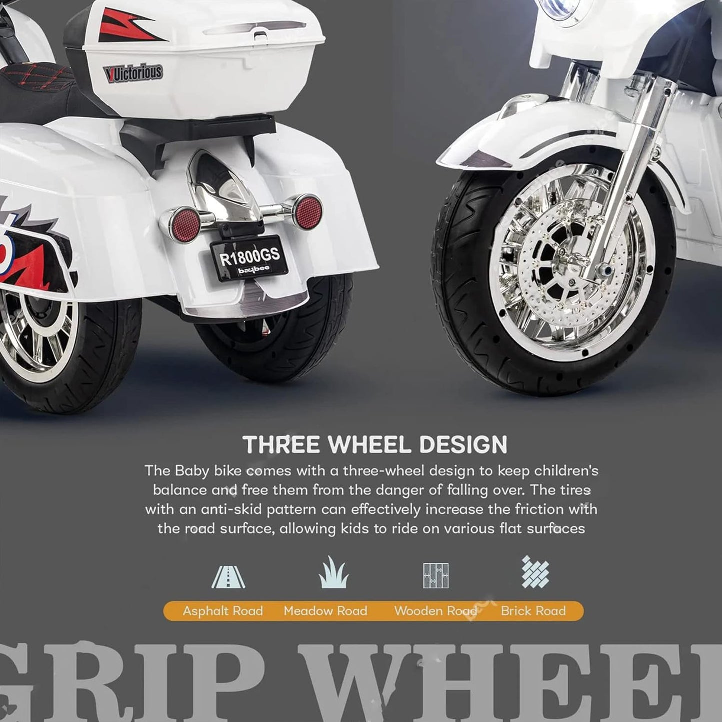 2025 NEL R1800 12V 3 Wheel Electric Kids Ride On  Police Motorcycle White
