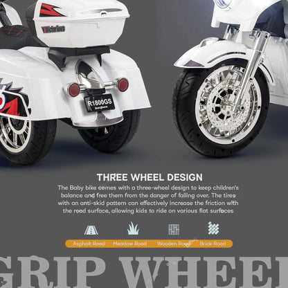 2025 NEL R1800 12V 3 Wheel Electric Kids Ride On  Police Motorcycle White