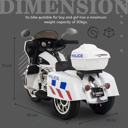 2025 NEL R1800 12V 3 Wheel Electric Kids Ride On  Police Motorcycle White