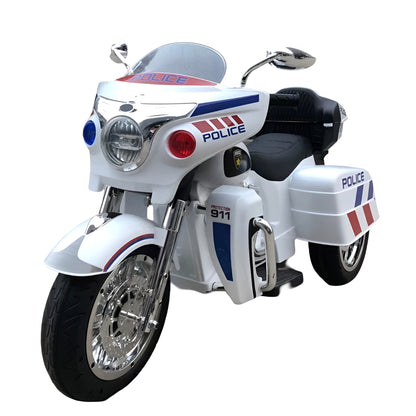 2025 NEL R1800 12V 3 Wheel Electric Kids Ride On  Police Motorcycle White
