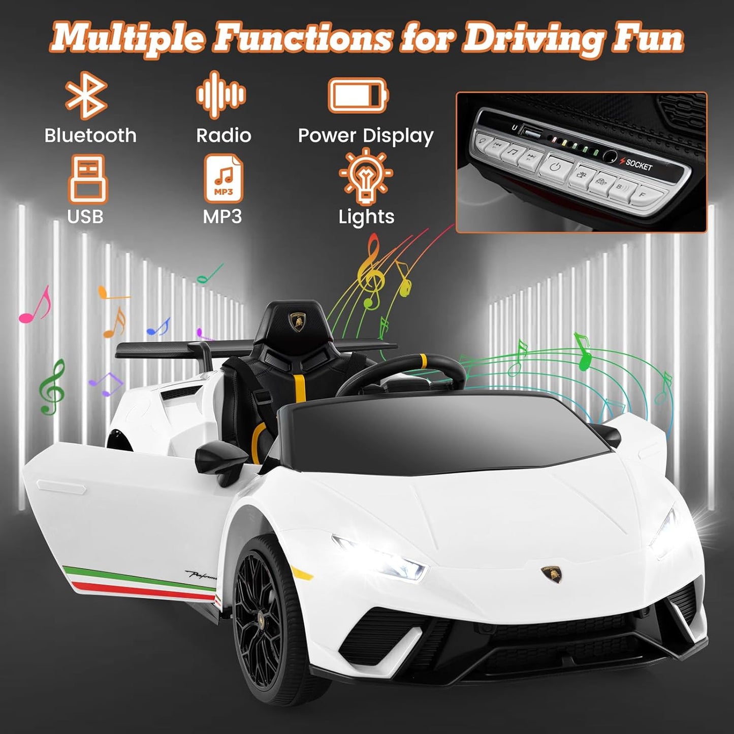 Licensed Lamborghini Huracan S308 12v Electric Kids Ride on Car White