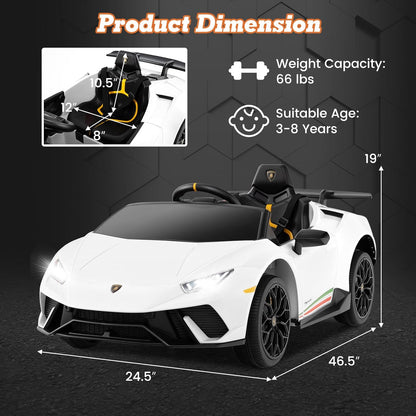 Licensed Lamborghini Huracan S308 12v Electric Kids Ride on Car White