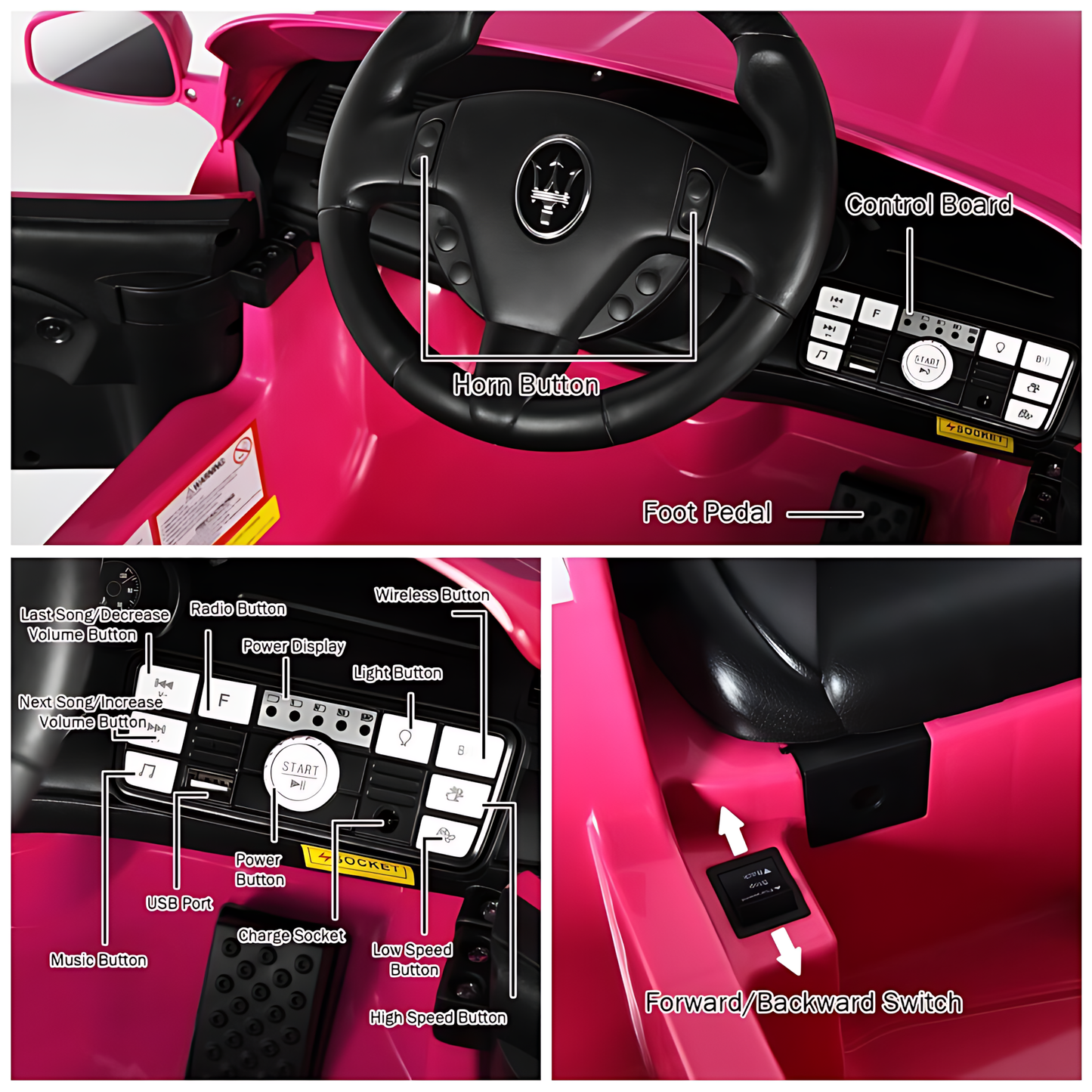 Licensed Maserati GranCabrio S503 12V Electric Kids Ride On Car Pink