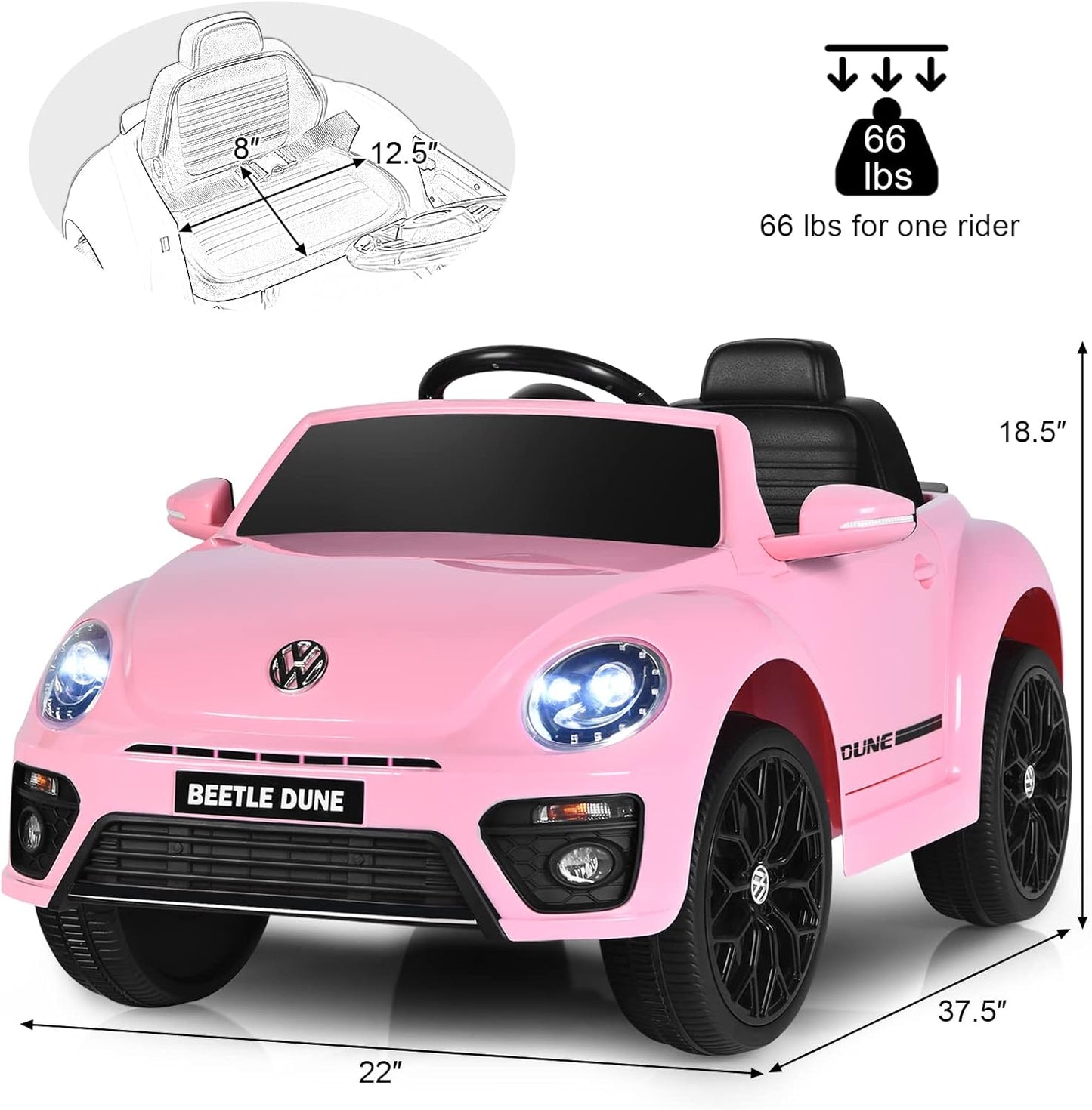 Licensed Volkswagen Beetle S503 12V Kids Ride On Car Pink