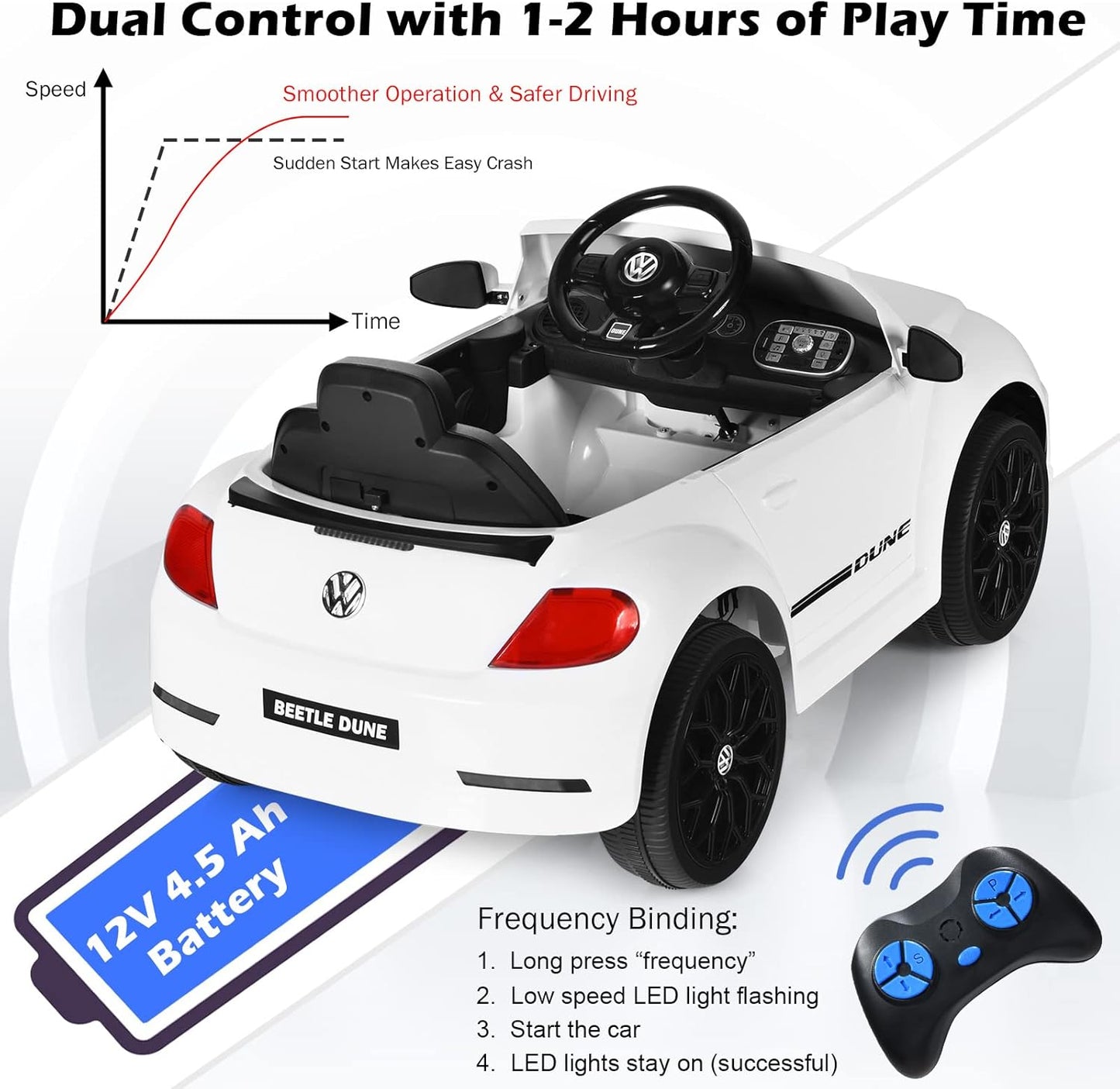 Licensed Volkswagen Beetle S503 12V Kids Ride On Car White