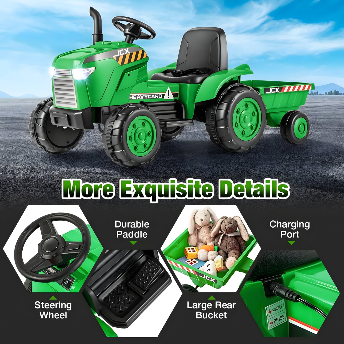 Tractor S617 12V Kids Ride On Car with Detachable Trailer