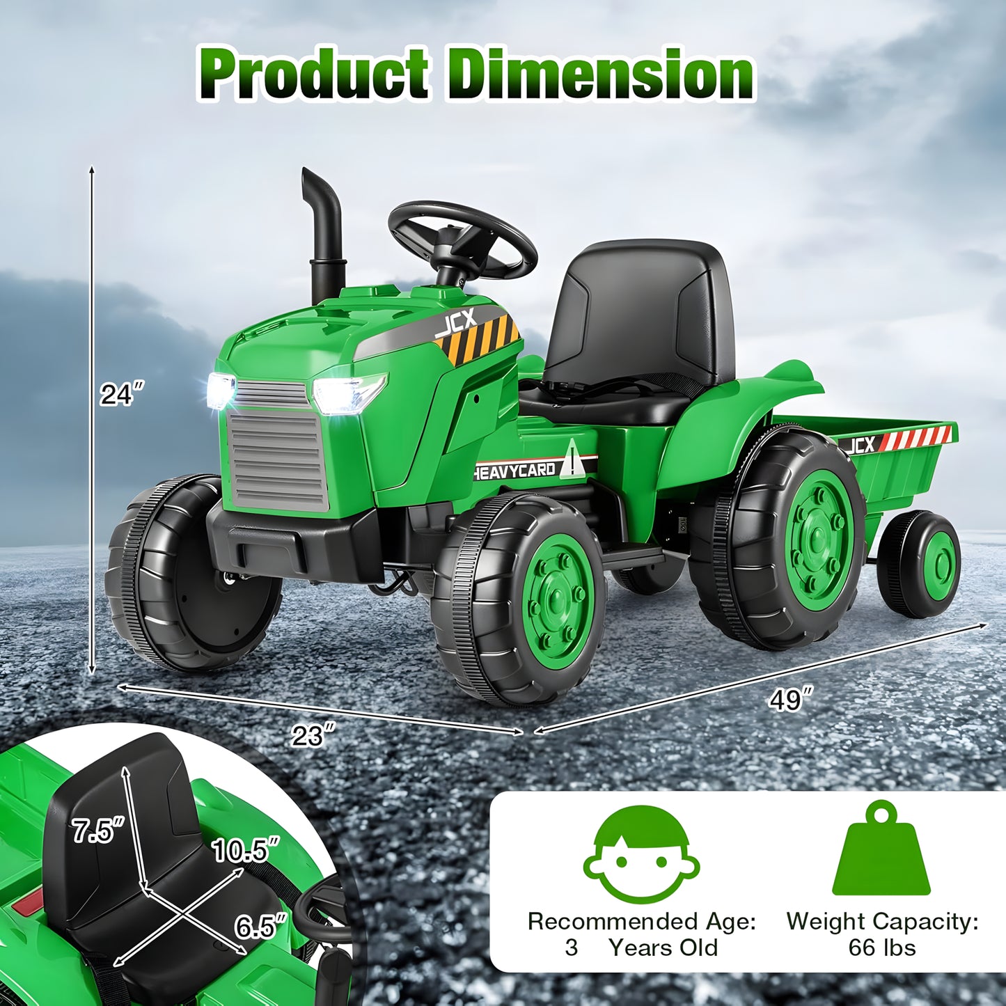 Tractor S617 12V Kids Ride On Car with Detachable Trailer