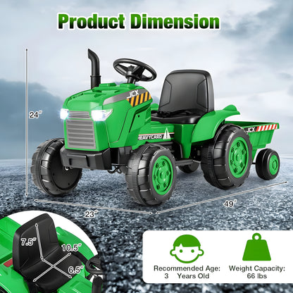 Tractor S617 12V Kids Ride On Car with Detachable Trailer