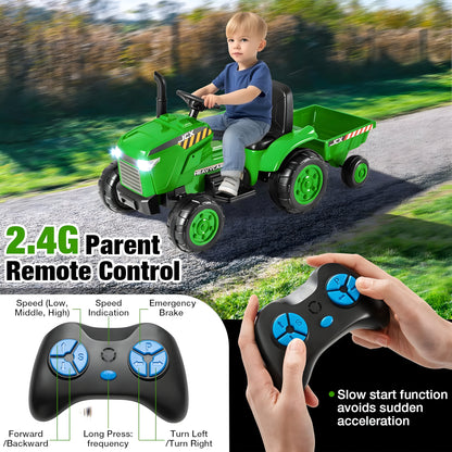 Tractor S617 12V Kids Ride On Car with Detachable Trailer