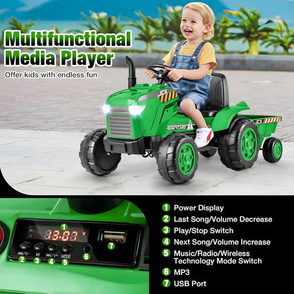 Tractor S617 12V Kids Ride On Car with Detachable Trailer