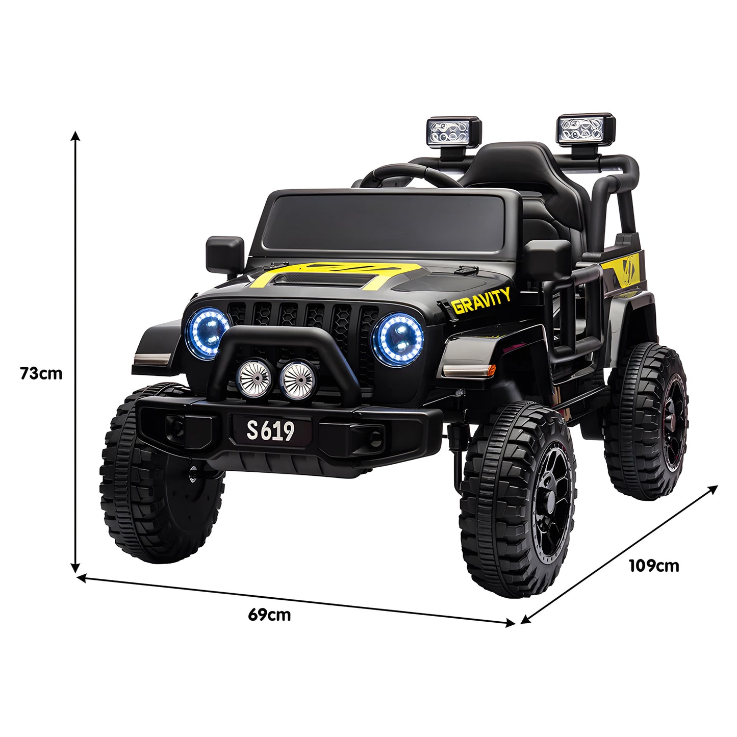 2025 S619 12V Electric Kids Ride On Jeep Wrangler Truck Black