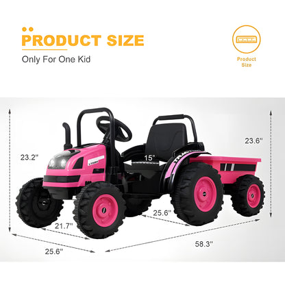 2025 HL338 6V Kids Electric Ride On Tractor with Detachable Wagon Pink