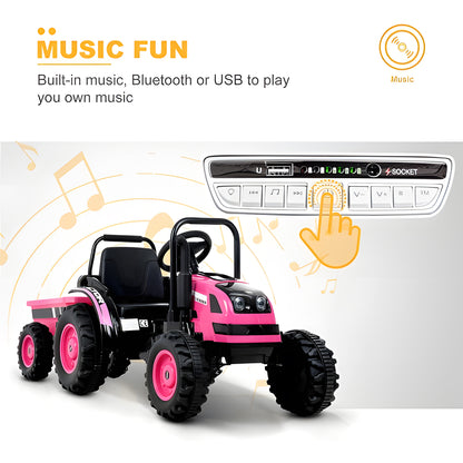 2025 HL338 6V Kids Electric Ride On Tractor with Detachable Wagon Pink