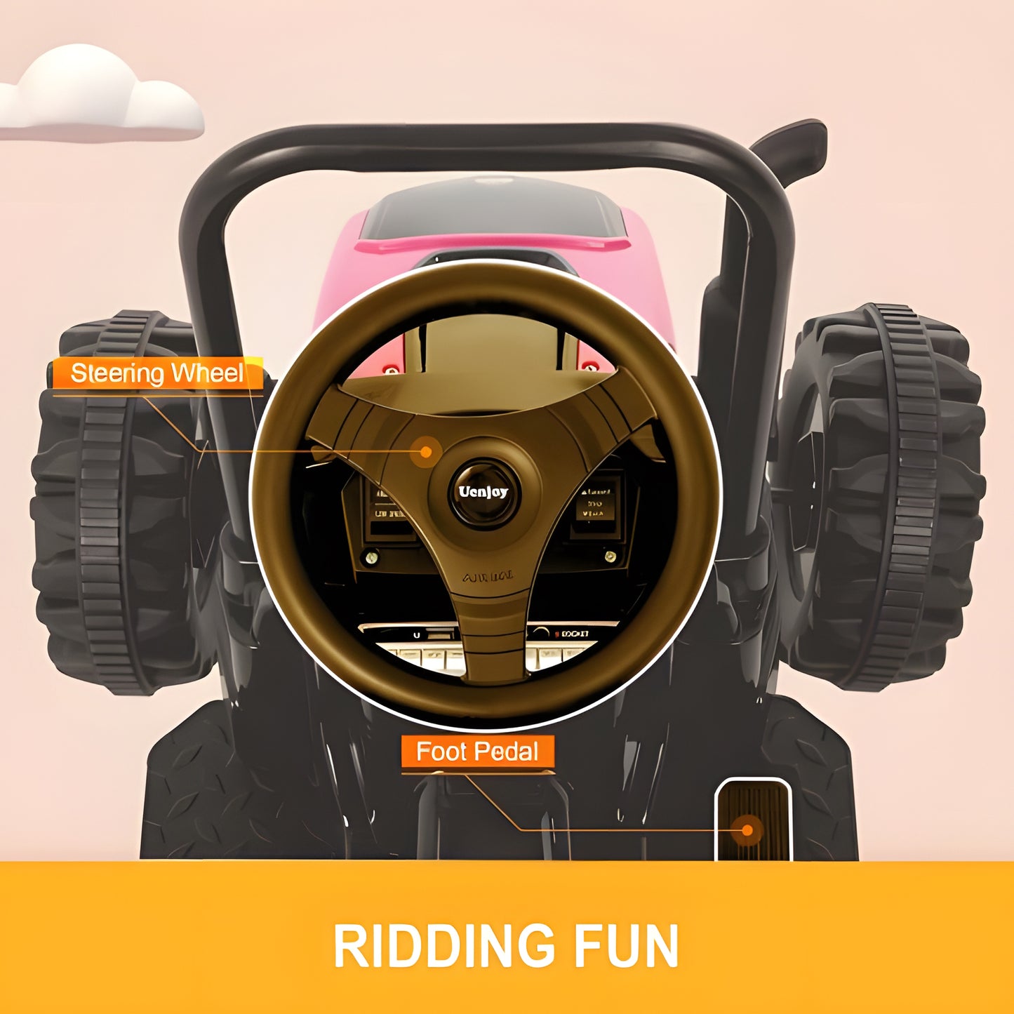 2025 HL338 6V Kids Electric Ride On Tractor with Detachable Wagon Pink