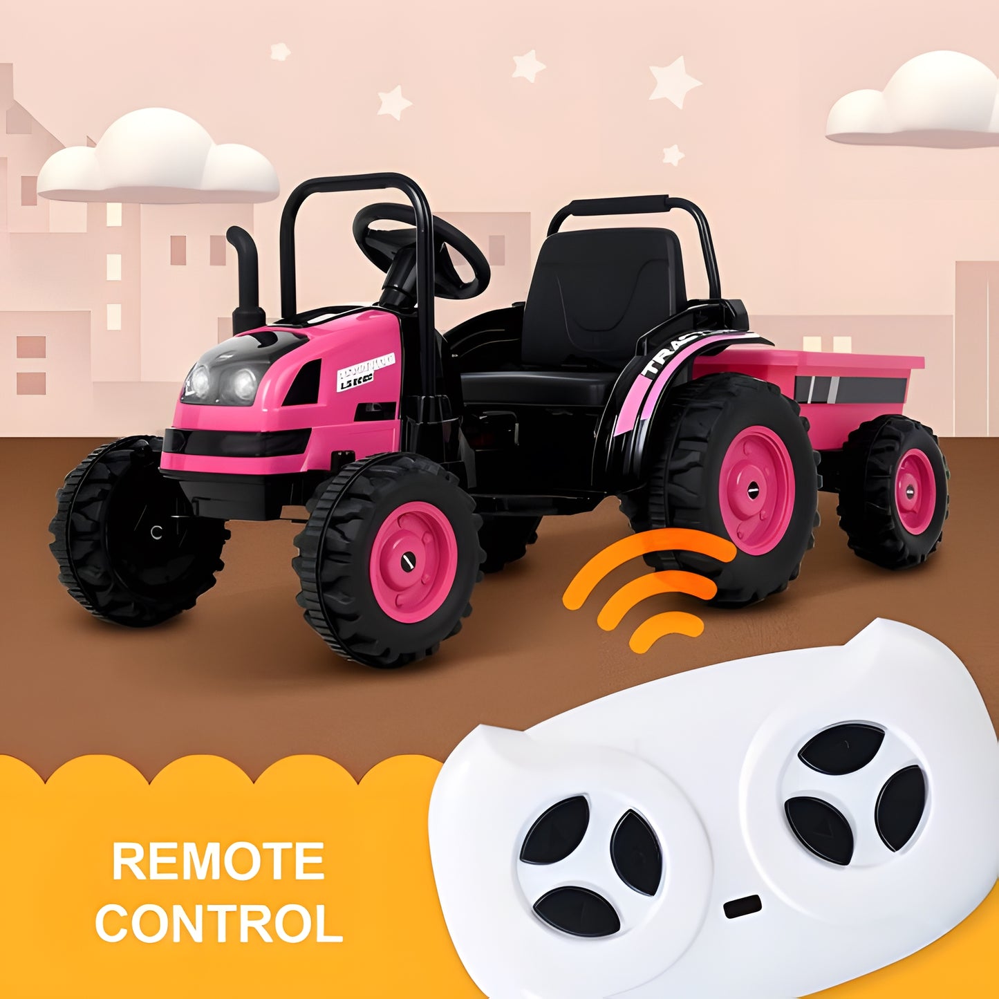 2025 HL338 6V Kids Electric Ride On Tractor with Detachable Wagon Pink