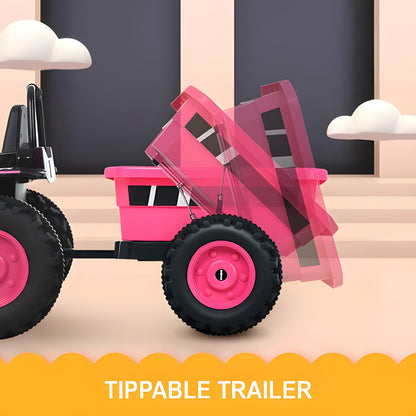 2025 HL338 6V Kids Electric Ride On Tractor with Detachable Wagon Pink