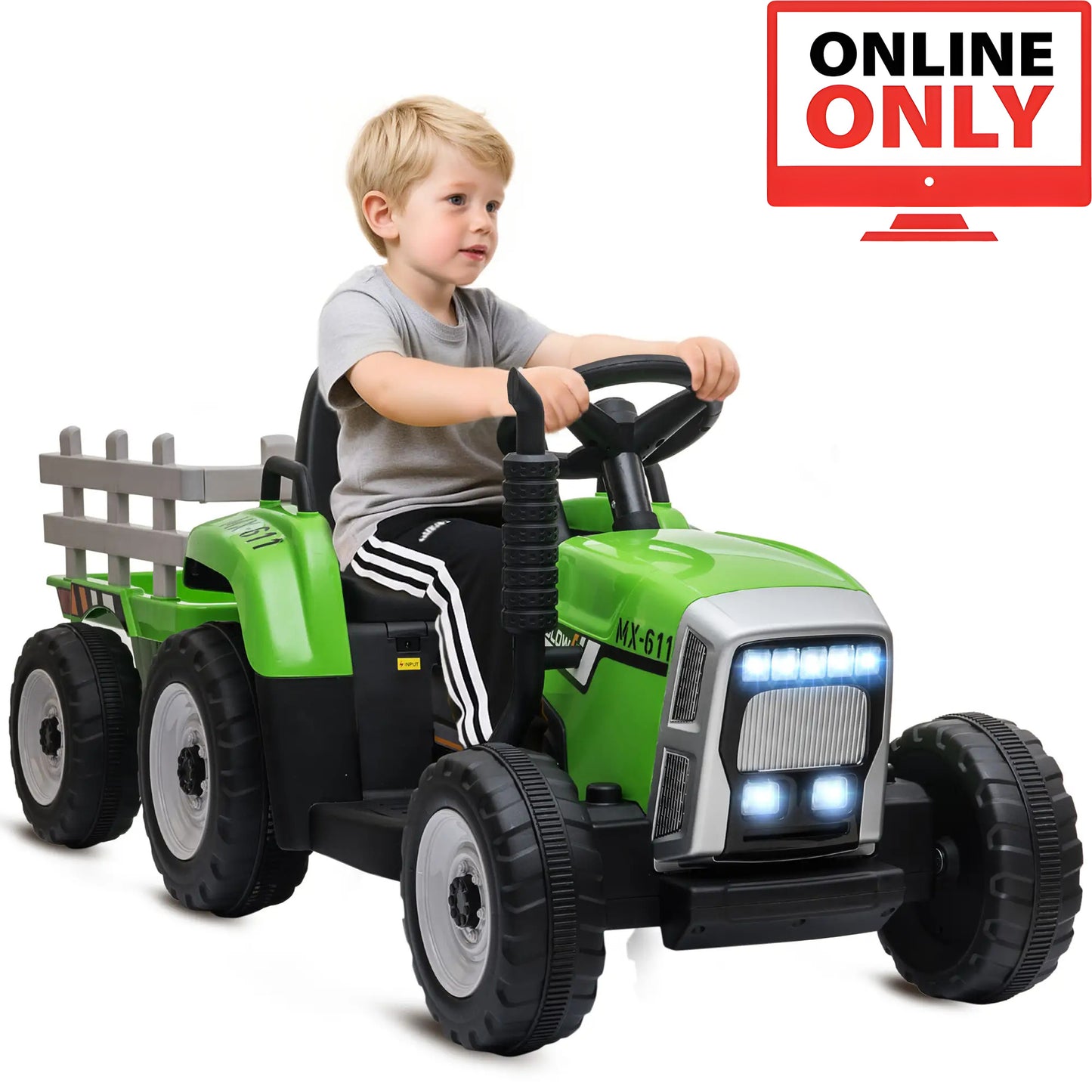 12V ZB281V80 Kids Ride on Tractor with Trailer Age 1-4 (Online Order Only)