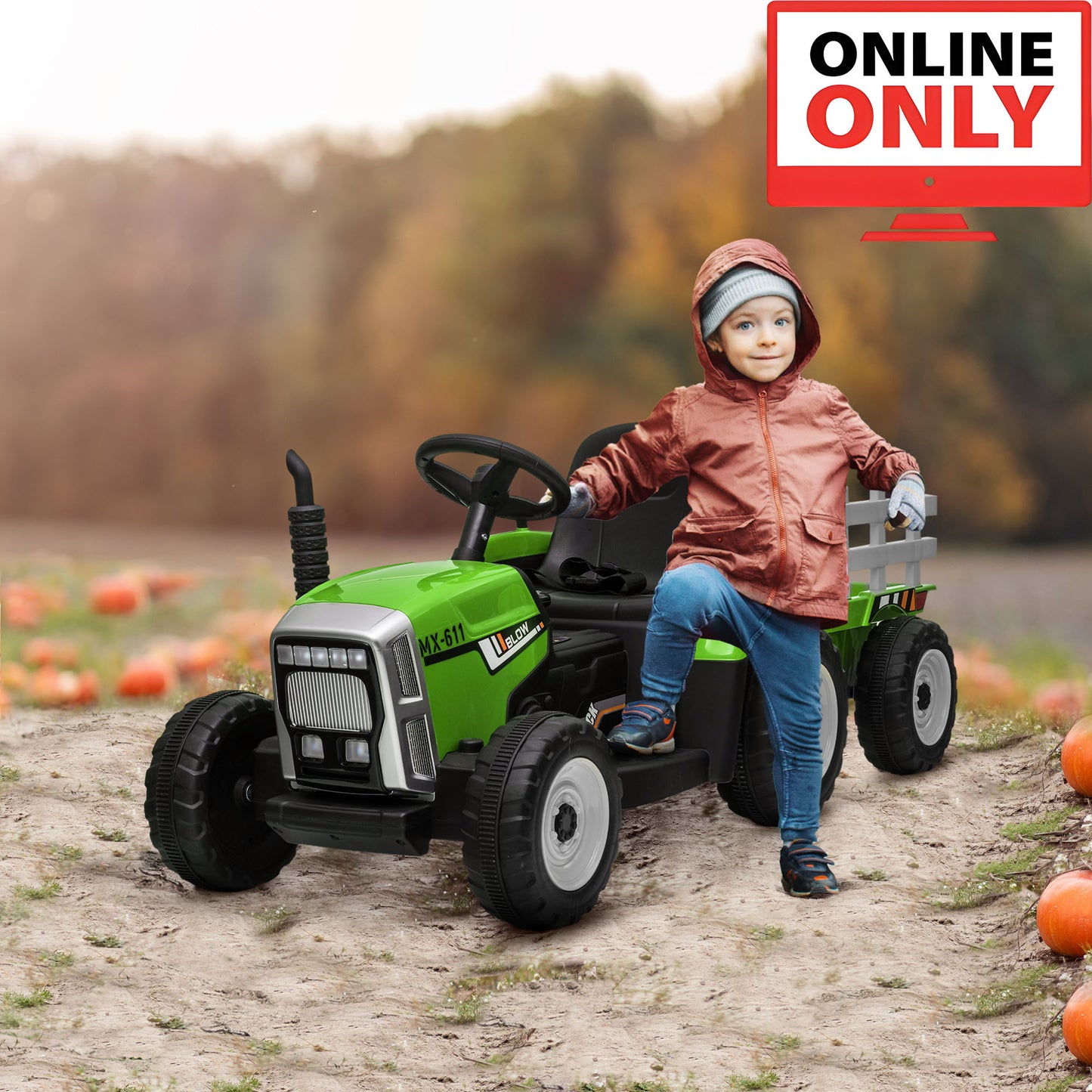 12V ZB281V80 Kids Ride on Tractor with Trailer Age 1-4 (Online Order Only)