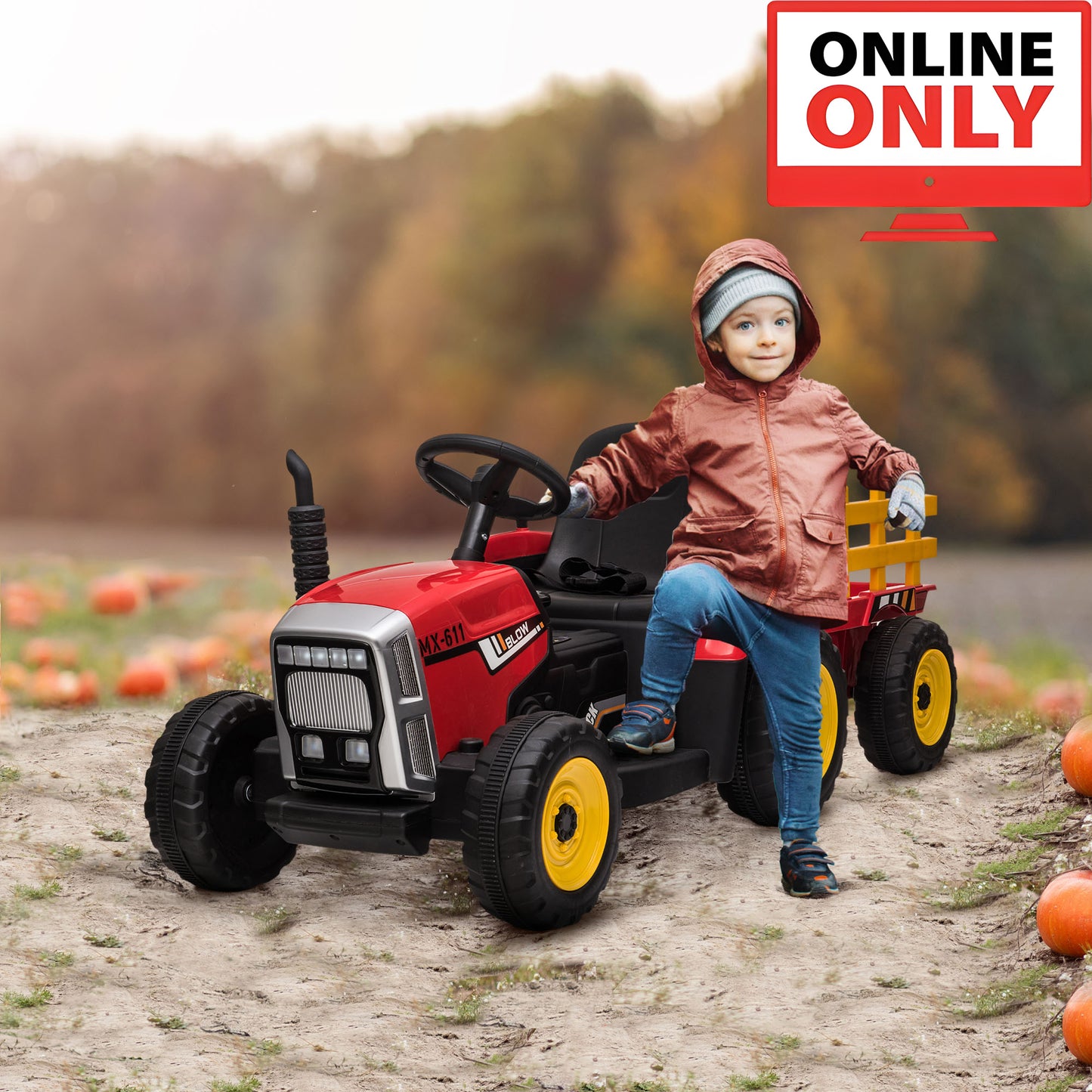 12V ZB281V80 Kids Ride on Tractor with Trailer Age 1-4 (Online Order Only)