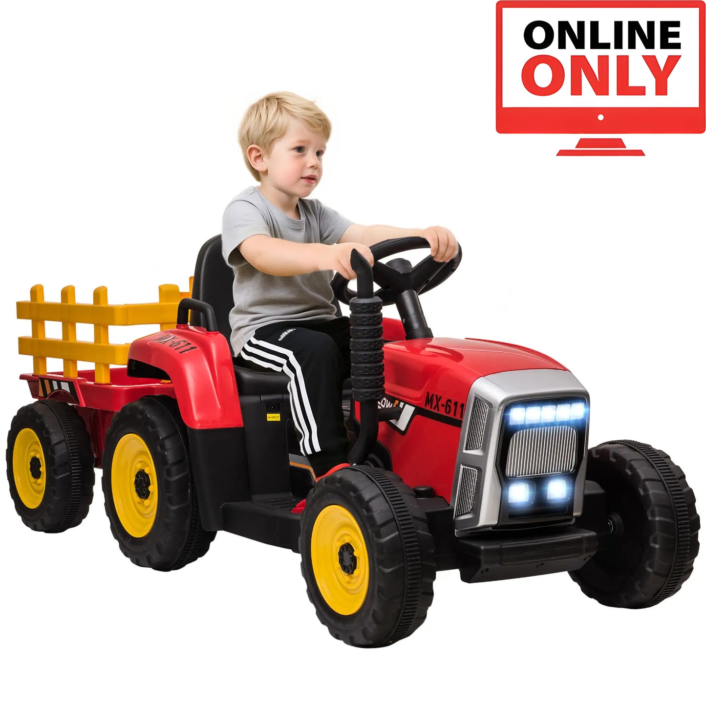 12V ZB281V80 Kids Ride on Tractor with Trailer Age 1-4 (Online Order Only)