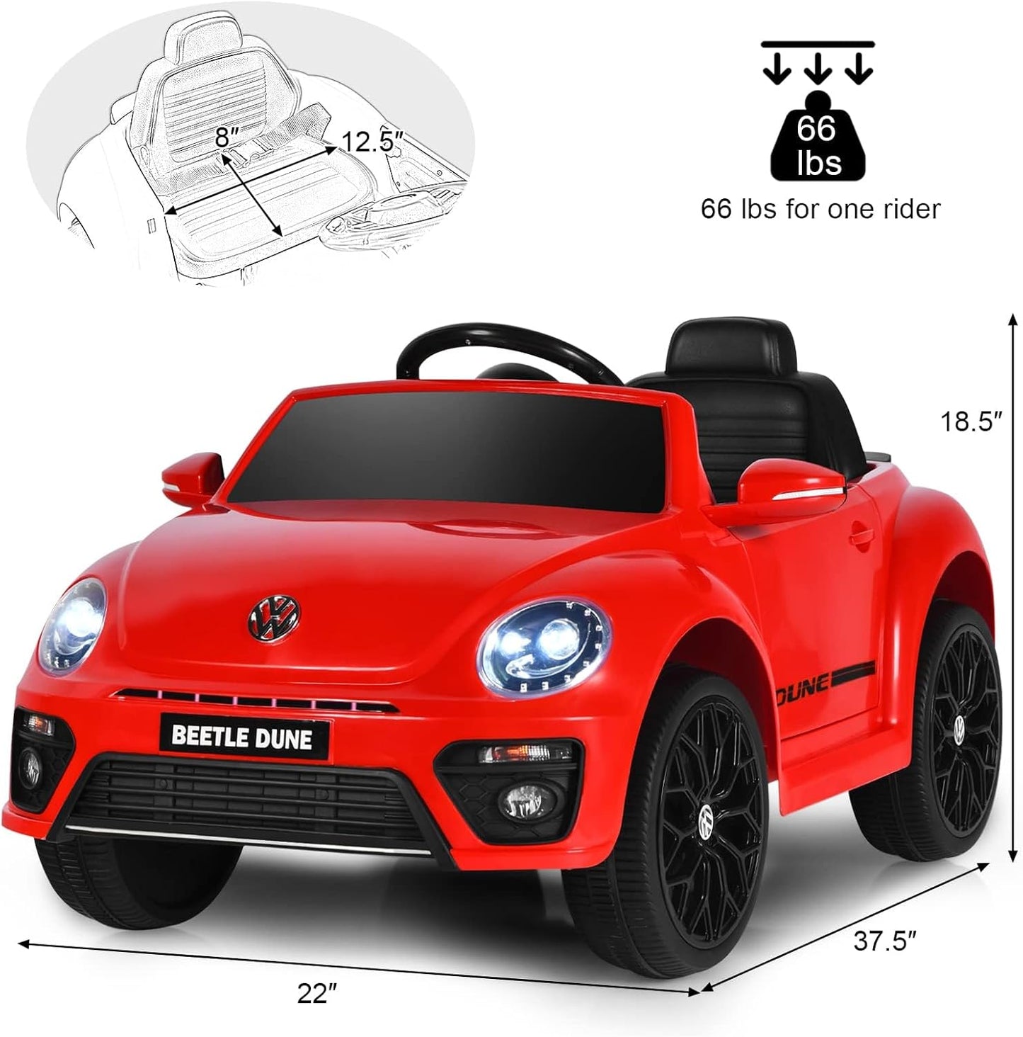 Licensed Volkswagen Beetle S503 12V Kids Ride On Car Red