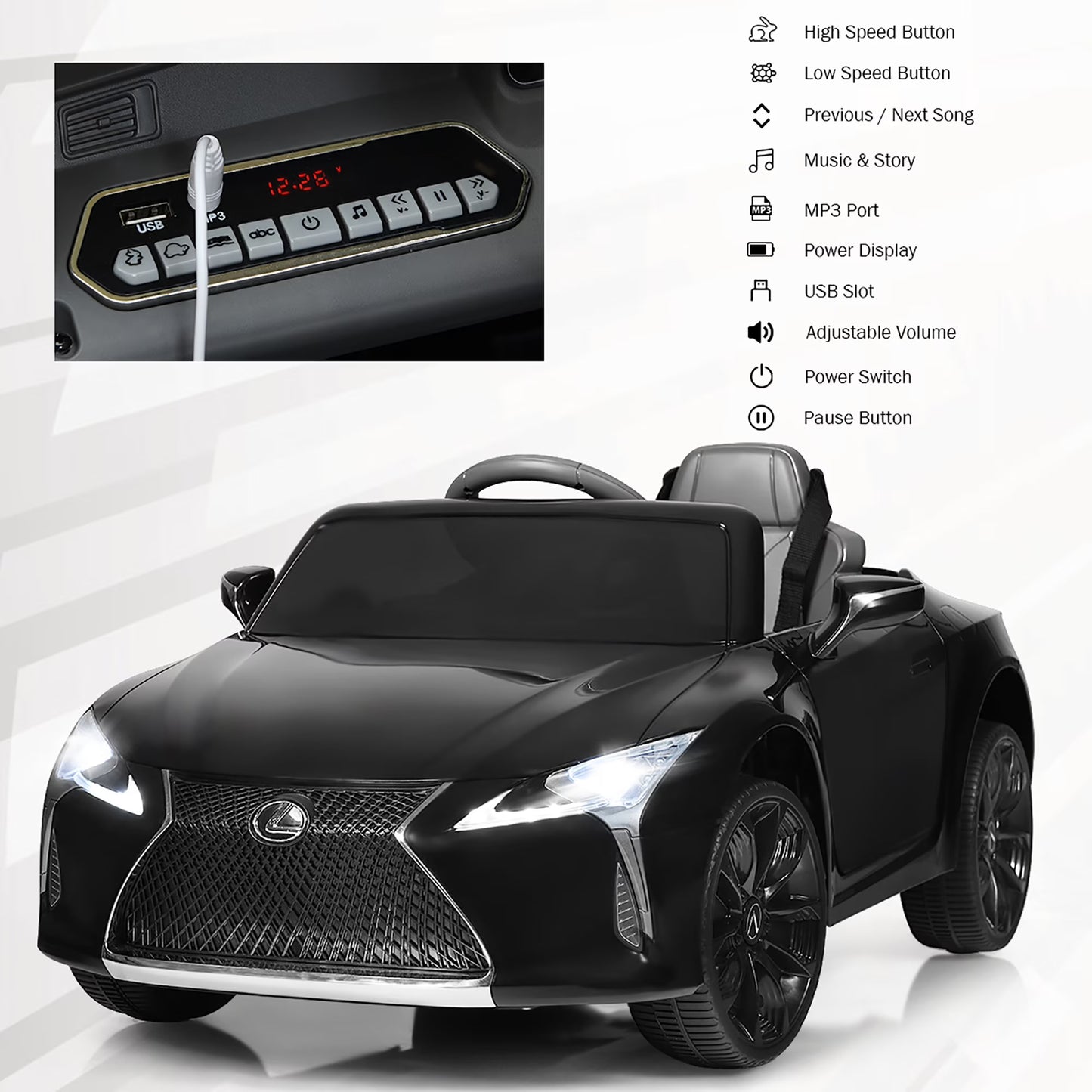 Licensed Lexus LC500 ZB1618 12V Kids Ride On Car Black