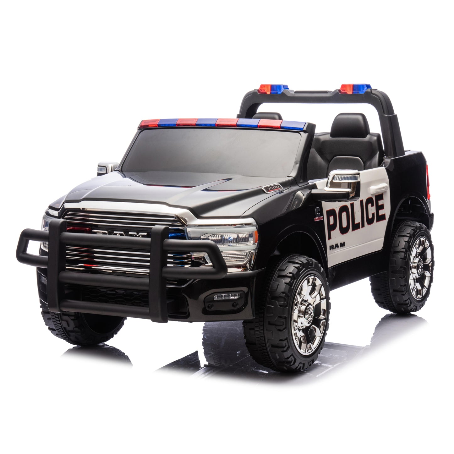 RAM 3500 Police Truck ZB2599 24V 4X4 Two Seater Kids Ride On Car Leather Seat Rubber Wheel