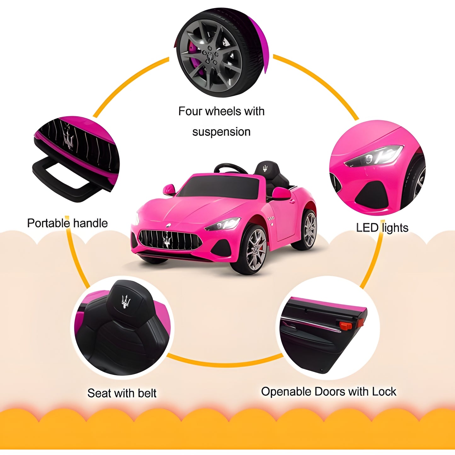 Licensed Maserati GranCabrio S302 12V Electric Kids Ride On Car Pink
