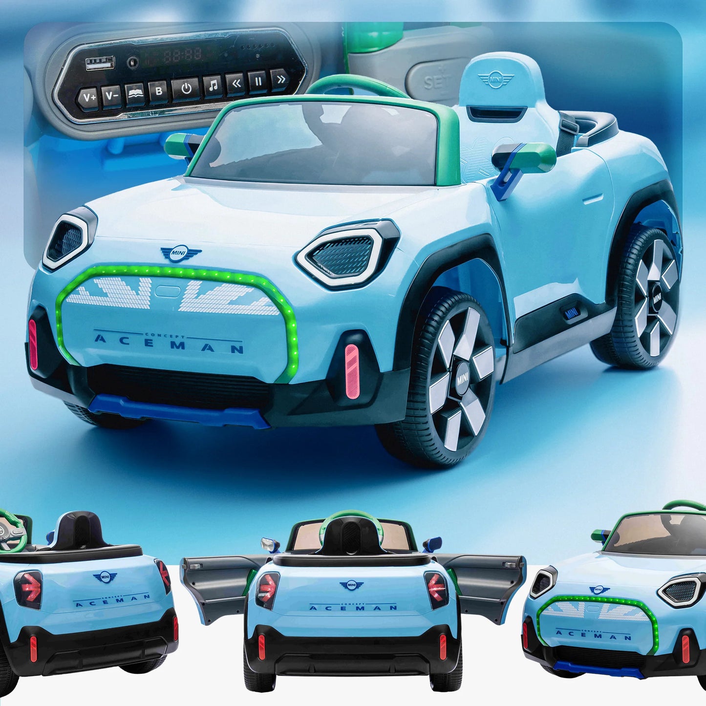 Mini Concept Aceman 12V Electric Kids Ride On Car Blue