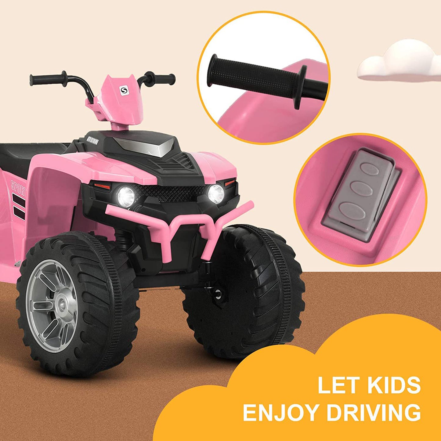 2024 Uenjoy 12V Off-Road Kids Ride On Car 4 Wheeler ATV Pink